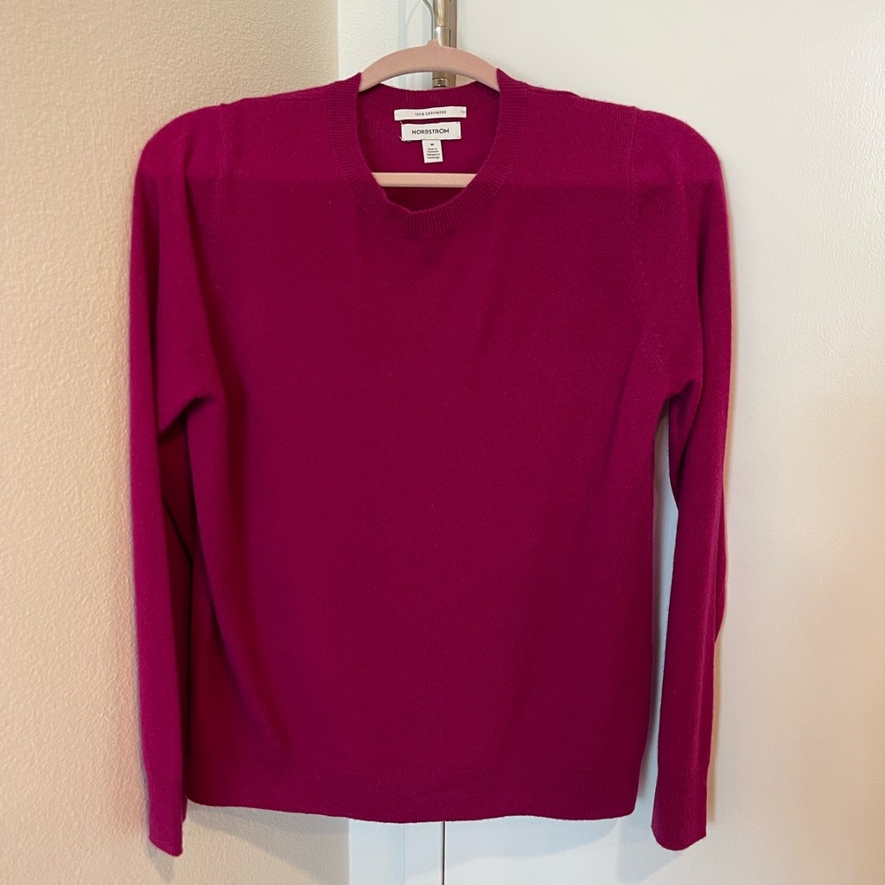 NORDSTROM 100% Cashmere Crewneck Sweater- Size Medium, Magenta Pink